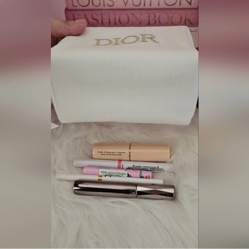 Dior Canvas Makeup Bag w/ Gold Lettering & Hardware. 2 item Bundle brands vary. - Picture 2 of 3